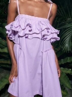 Free People Lilac Ruffle Strap Mini Dress